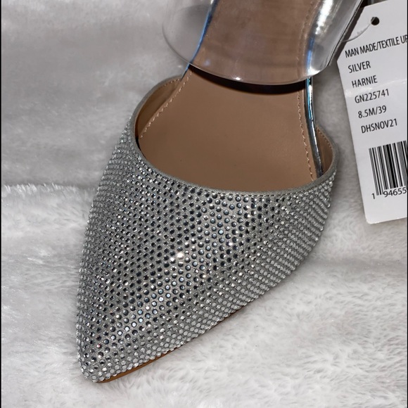 STUNNING BLING BCBG SILVER GLITTER WITH CLEAR RHINESTONES HIGH HEEL SHOES NWOT - Picture 12 of 16